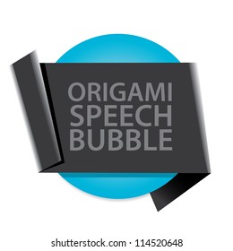 Abstract glossy black and blue origami speech bubble. Vector abstract background. Blue brochure.