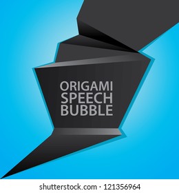 Abstract glossy black and blue origami speech bubble. Vector abstract background. Vector brochure design.