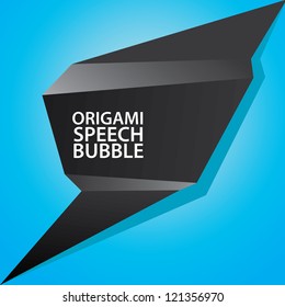Abstract glossy black and blue origami speech bubble. Vector abstract background. Vector brochure design.