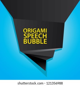 Abstract glossy black and blue origami speech bubble. Vector abstract background. Vector brochure design.