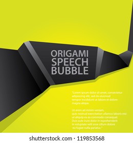 Abstract glossy black and green origami speech bubble. Vector abstract background. Green brochure.