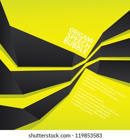 Abstract glossy black and green origami speech bubble. Vector abstract background. Green brochure.