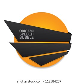 Abstract glossy black and orange origami speech bubble. Vector abstract background. Orange brochure.