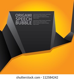Abstract glossy black and orange origami speech bubble. Vector abstract background. Orange brochure.