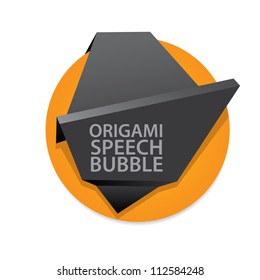 Abstract glossy black and orange origami speech bubble. Vector abstract background. Orange brochure.