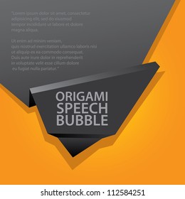 Abstract glossy black and orange origami speech bubble. Vector abstract background. Orange brochure.