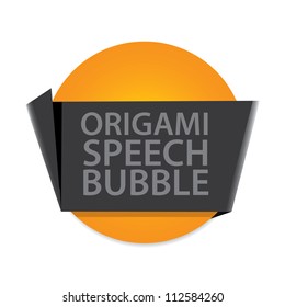 Abstract glossy black and orange origami speech bubble. Vector abstract background. Orange brochure.