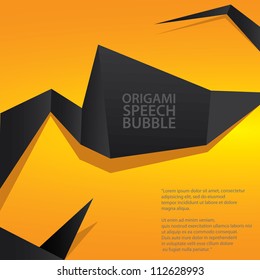 Abstract glossy black and orange origami speech bubble. Vector abstract background. Orange brochure.