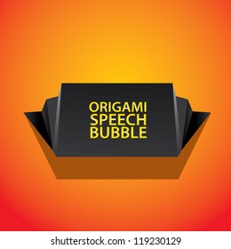 Abstract glossy black and orange origami speech bubble. Vector abstract background. Red brochure.