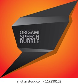 Abstract glossy black and orange origami speech bubble. Vector abstract background. Red brochure.