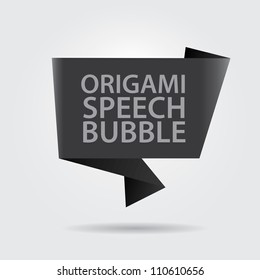 Abstract glossy black origami speech bubble. Vector dark abstract background.