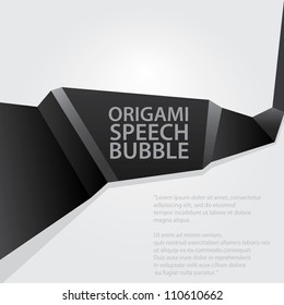 Abstract glossy black origami speech bubble. Vector dark abstract background.