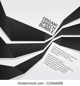 Abstract glossy black origami speech bubble. Vector dark abstract background.