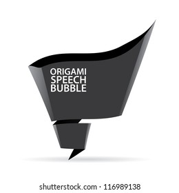 Abstract glossy black origami speech bubble. Vector dark abstract background.