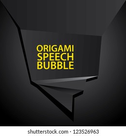 Abstract glossy black  origami speech bubble on dark background. Vector abstract cover background.Black stylish brochure for text and advertising. Paper background.