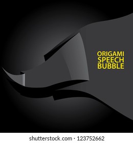 Abstract glossy black  origami speech bubble on dark background. Vector abstract cover background.Black stylish brochure for text and advertising. Paper background.