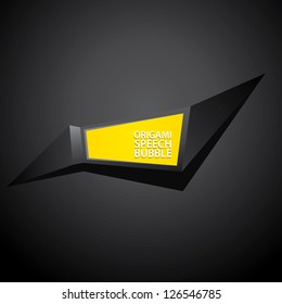 Abstract glossy black origami speech bubble on dark background. Vector abstract cover background.Black stylish brochure for text and advertising. Paper background.