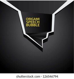 Abstract glossy black origami speech bubble on dark background. Vector abstract cover background.Black stylish brochure for text and advertising. Paper background.