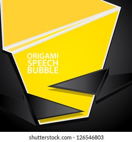 Abstract glossy black origami speech bubble on dark background. Vector abstract cover background.Black stylish brochure for text and advertising. Paper background.