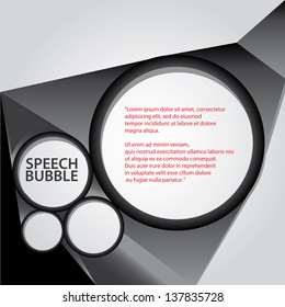 Abstract glossy black origami speech bubble on grey background. Vector abstract cover background. Black and white stylish brochure for text and advertising. Paper background.
