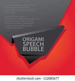 Abstract glossy black and red origami speech bubble. Vector abstract background.