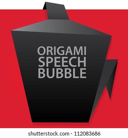 Abstract glossy black and red origami speech bubble. Vector abstract background.