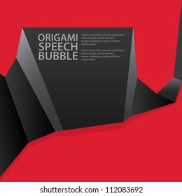 Abstract glossy black and red origami speech bubble. Vector abstract background.