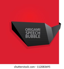 Abstract glossy black and red origami speech bubble. Vector abstract background.