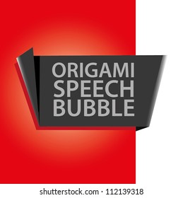 Abstract glossy black and red origami speech bubble. Vector abstract background.