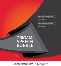 Abstract glossy black and red origami speech bubble. Vector abstract background. black and red brochure template.