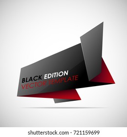 Abstract glossy black and red origami speech bubble.