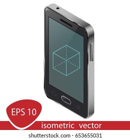 Abstract glossy black and silver isometry phone mock up template vector 