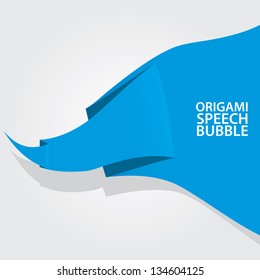 Abstract glossy blue paper ribbon origami speech bubble. Vector abstract blue wave background. Vector brochure design. website template