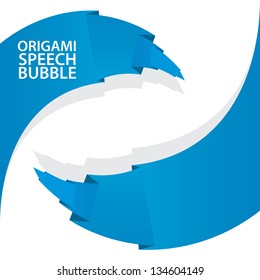 Abstract glossy blue paper ribbon origami speech bubble. Vector abstract blue wave background. Vector brochure design. website template