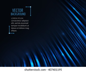 Abstract glossy blue wave in dark. Bright curve lines. Vector graphic background.