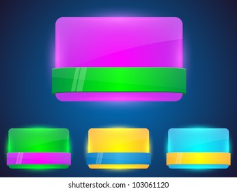 Abstract glossy buttons with ribbons. Vector illustration.