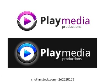 Abstract glossy circle shape with play symbol. Logo design template. Vector art.