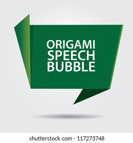 Abstract glossy dark green origami speech bubble. Vector abstract background. Green brochure.