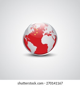 Abstract glossy globe in background China flag | Vector flag button