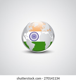 Abstract glossy globe in background India flag | Vector flag button