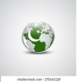 Abstract glossy globe in background Pakistan flag | Vector flag button