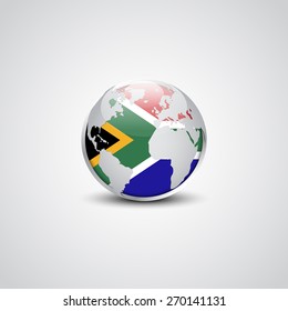 Abstract glossy globe in background South Africa flag | Vector flag button