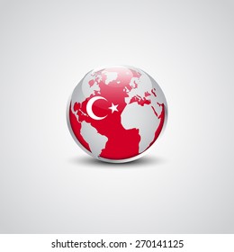 Abstract glossy globe in background Turkey flag | Vector flag button