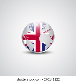 Abstract glossy globe in background United Kingdom flag | Great britain UK Vector flag button