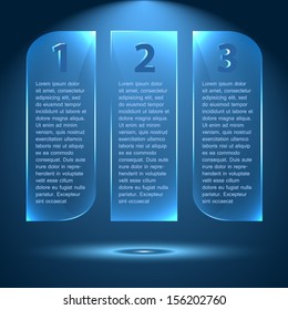 Abstract glossy and glowing options, steps 1 2 3. Trendy style.