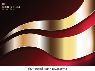 Abstract glossy gold design wave on gradient red premium background. Use for ad, poster, artwork, template design, print. illustration vector eps10