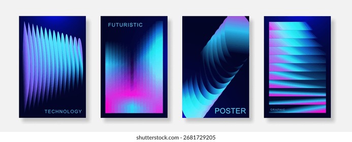 Abstract glossy gradient poster background set. Minimalist book cover template with futuristic design. Suitable for flyer, banner, brochures and music. Vector illustration