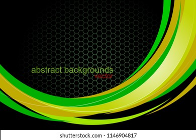 Abstract glossy green colors curved concepts scene vector wallpaper on a black backgrounds