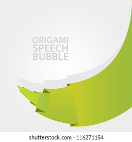 Abstract glossy green origami speech bubble. Vector abstract background. Green brochure.
