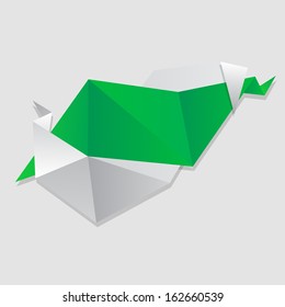 Abstract glossy green and white origami speech bubble. Vector abstract background
